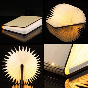 Große LED Buch lampe in Buch Form Holzbuch mit 2500 mAh Akku Lithium Nachttischlampe Nachtlicht dekorative Lampen Ölbildscheibe Papier + Holz Einband warmweiß Licht, Maße 22x3x17.5 cm - 3